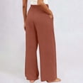 thumbnail image 4 of Kinrui Women Linen Palazzo Pants Summer Boho Wide Leg Smocked Waist Lounge Pant Beach Travel Vacation Trousers Brown M, 4 of 5