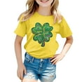 thumbnail image 3 of WhouRiu Toddler Girls T Shirts Short Sleeve Clover Prints Tee Tops Child Lightweight Basic Shirts Yellow,Sizes 3-4, 3 of 3
