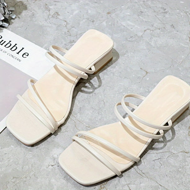 Elegantes tacones bajos gruesos para mujer - Sandalias cuadradas con puntera abierta para diapositivas de fiesta versátiles