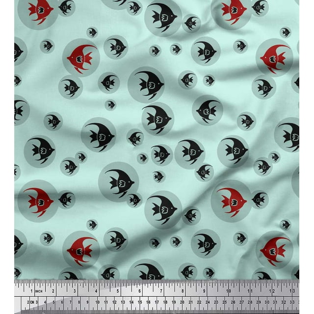 Soimoi Green Rayon Fabric Fish Ocean Print Fabric by Yard 56 Inch Wide