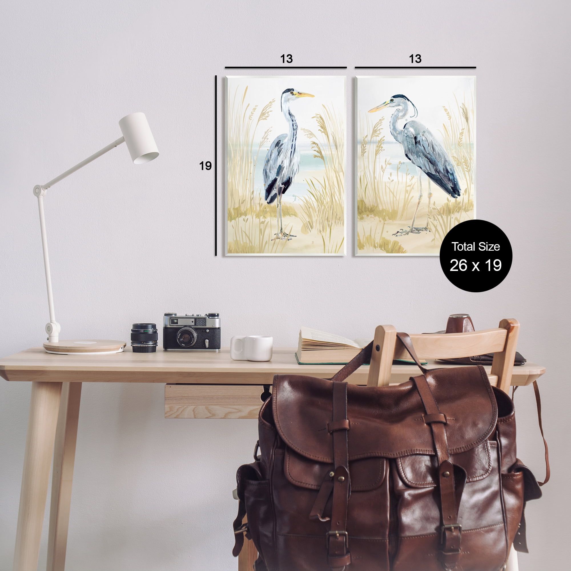Stupell Industries Heron & Beach Reeds Animals & Insects Painting Unframed Art Print Wall Art, 13 x 19