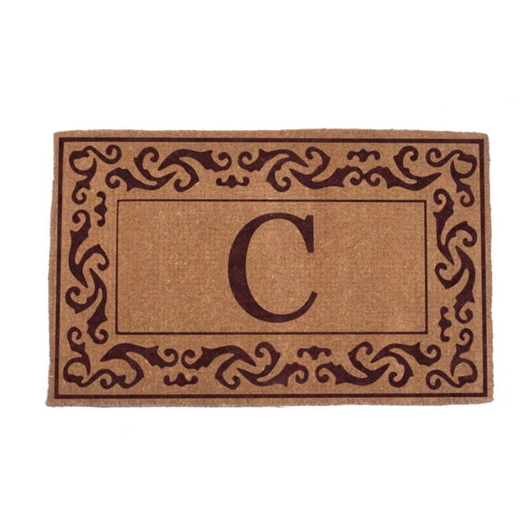 CocoMatsNMore Monogram (V) Brown Rolling Scrolls Border Doormats 38" x 60"