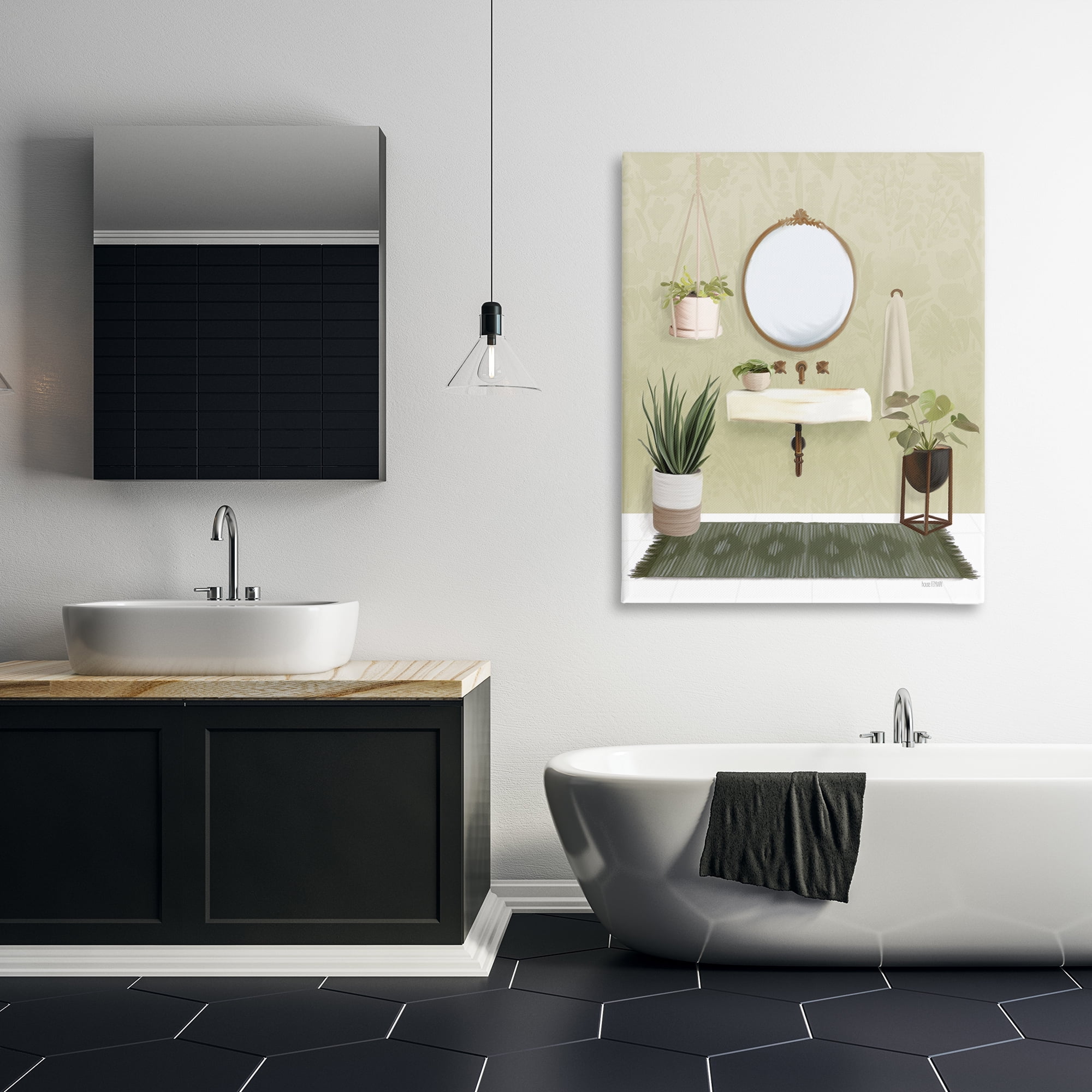 Stupell Industries Soothing Bathroom with Plants Bath & Laundry Painting Wrapped Canvas Art Print Wall Art, 36 x 48
