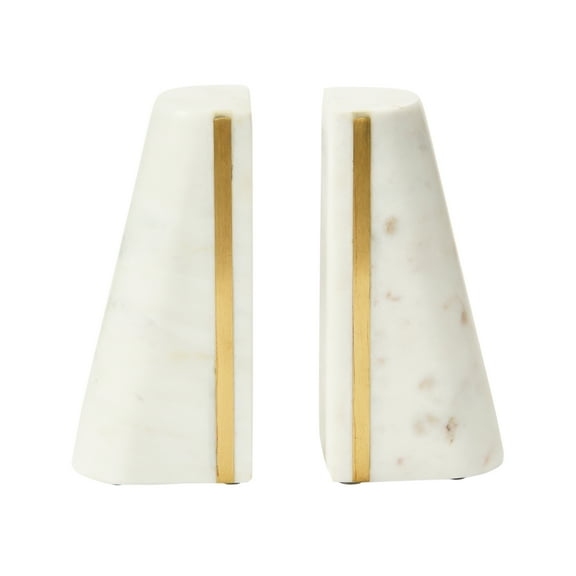 Creative Co-Op Geometric Marble Bookends with Brass Inlay, White