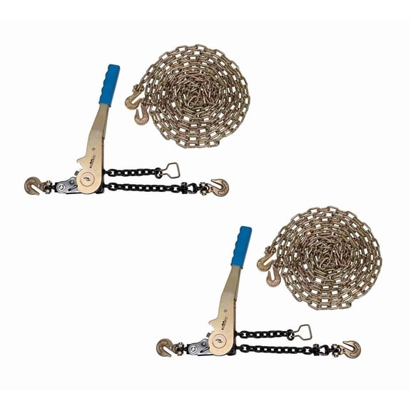 2 Pack Grade 70 1/4" Chain & Easy Binder Kit - (2) 1/4"-5/16" Easy Ratcheting Chain Load Binder & (2) 1/4" x 20' G70 Transport Chain w/Grab Hooks - 2500 lbs WLL for Truck Trailer Tie Down