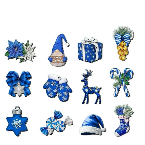 12pcs Christmas Tree Ornaments Decorations Blue Wooden Christmas Hanging Ornaments Funny Christmas Tree Decoration Christmas Pendant Decoration Xmas Tree Ornaments for Christmas Wedding Party