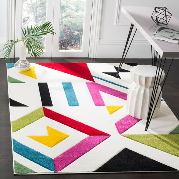 SAFAVIEH Hollywood Kelly Abstract Area Rug, Ivory/Rose, 9' x 12'