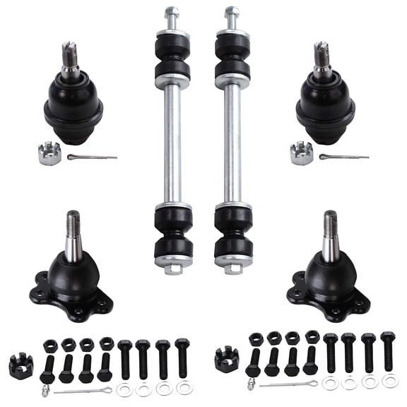 Detroit Axle - 4WD Front 6pc Ball Joints Sway Bars for 95-00 Chevy GMC K1500 Suburban K2500 Tahoe Yukon 1995 1996 1997 1998 1999 2000, 4 Lower Upper Ball Joints 2 Sway Bars Replacement