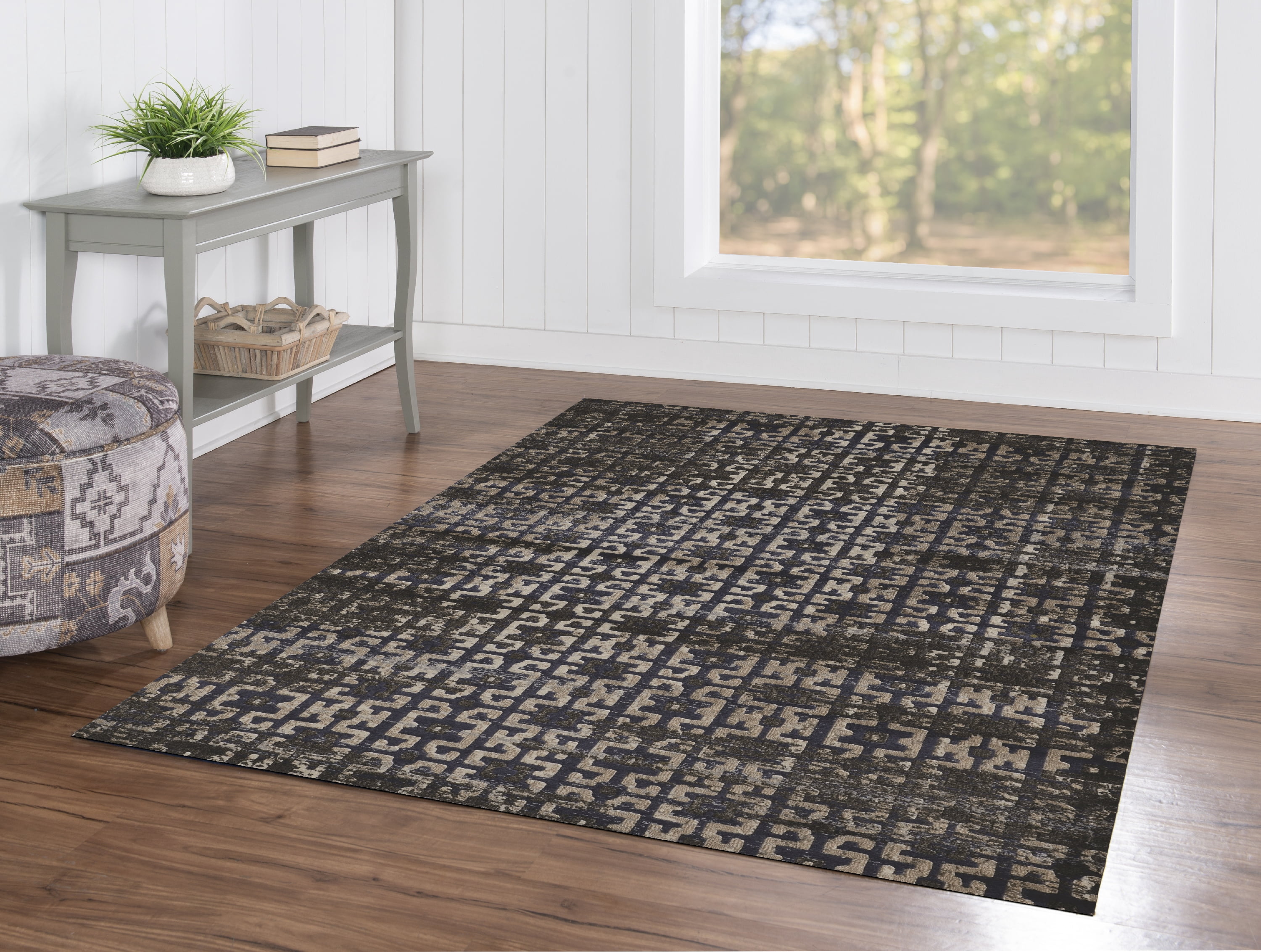 Jewel Maze Navy Area Rug 8 x 104" Powerloomed 100% Polypropylene Design