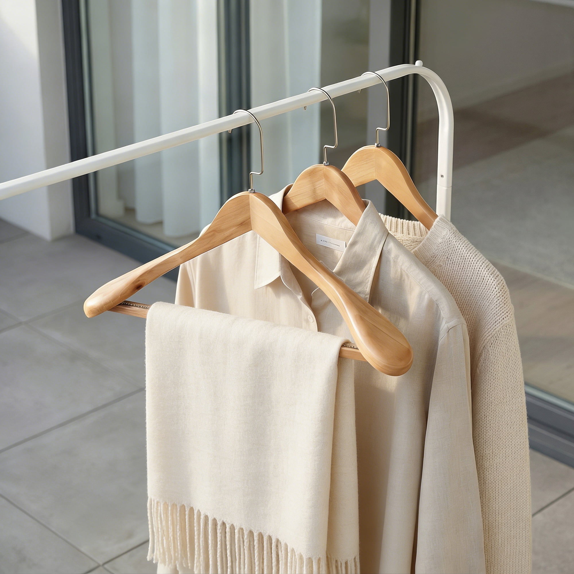 Unique Bargains 2 Pcs Wood Non-Slip Hangers with Clips for Clothing and Pants Apricot