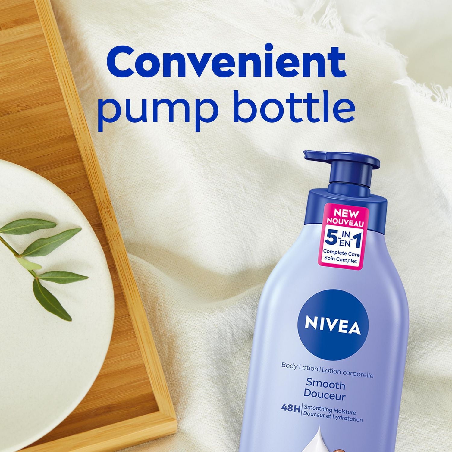 NIVEA Smooth 72-Hr Moisturizing Body Lotion for Dry Skin with Hyaluronic Acid, 1 L, NIVEA SMOOTH BODY LOTION 1 LITRE
