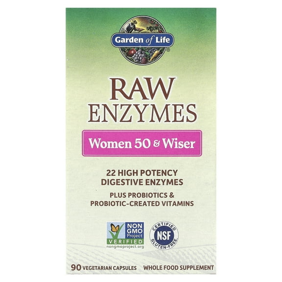 Garden of Life RAW Enzymes, Women 50 & Wiser, 90 Vegetarian Capsules