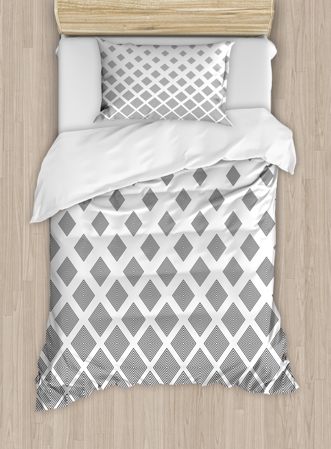 Geometric Duvet Cover Set, Monochrome Black and White Squares Pattern