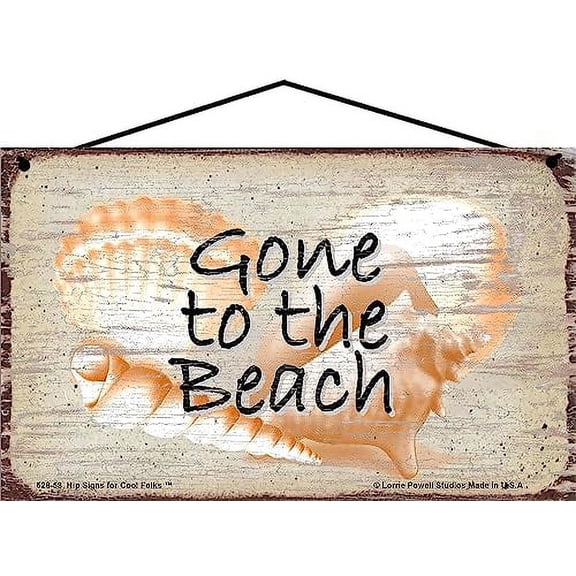 5x8 Vintage Style Sign Gone To The Beach with Seashells Image - Tropical Vacation Inspiration, Relaxing Home Decor for Beach House, Sunroom, Patio, or Poolside
