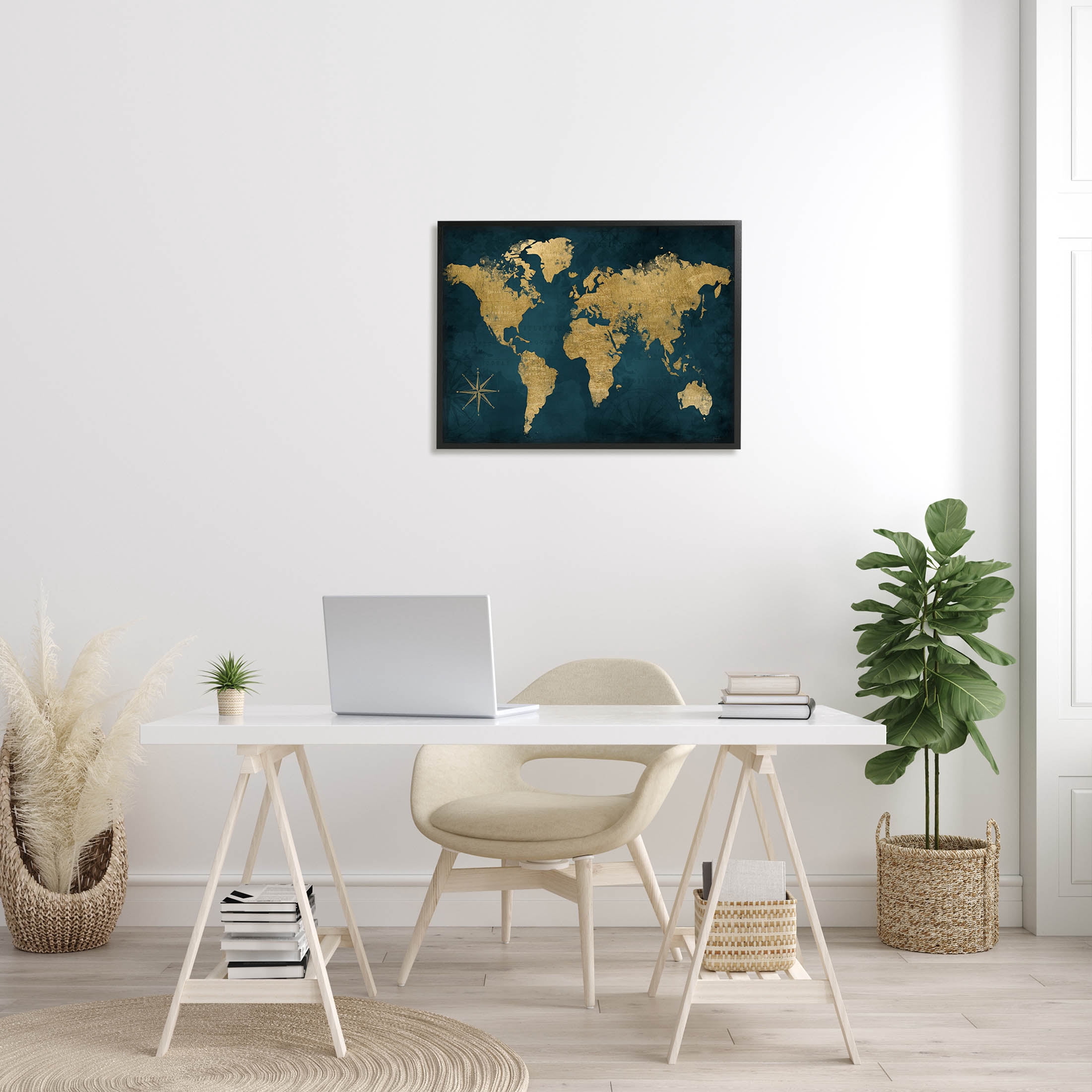 Stupell Industries Blue Compass Pattern Map Graphic Art Black Framed Art Print Wall Art, Design by Natalie Carpentieri