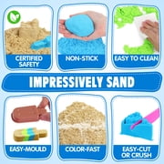 Billeeit 4.4 lbs Play Sand with Storage Sandbox, 4-Pack(2 Yellow, 1 Blue, 1 Green) Sensory Bin Refill Sand for Shaping, Molding, Self-Sticking Sand Sensory Toy for Kids 3+