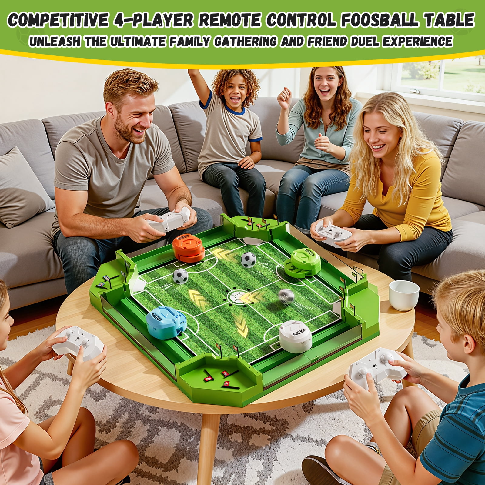 KNMDU Remote Control Foosball Table, 4-Player Sports Character Soccer Toy for Kids and Family, Ages 6+