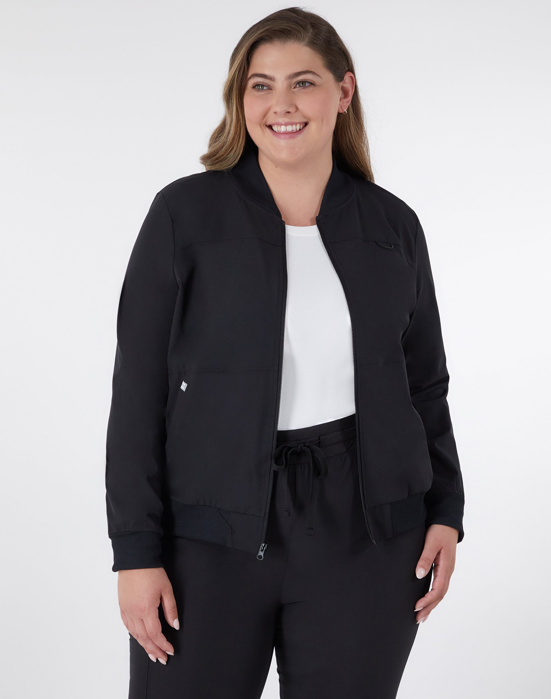 Hanes Womens Scrubs Bomber Scrub Jacket, Comfort Fit, Snap & Zip Pockets, Sizes XS-3XL