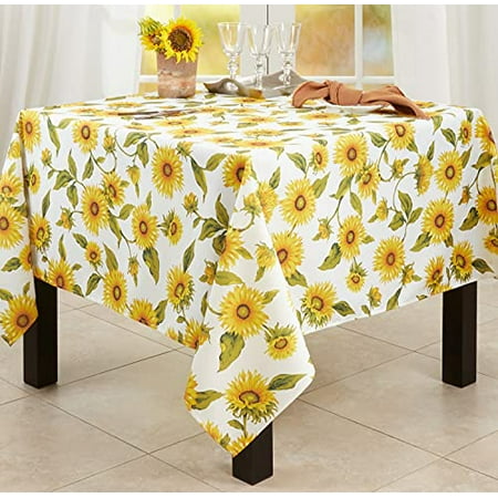 

Fennco Styles Yellow Sunflower Print Tablecloth 65 W x 140 L - Garden Floral Table Cover for Home Décor Dining Table Banquet Everyday Use Family Gathering and Special Occasion