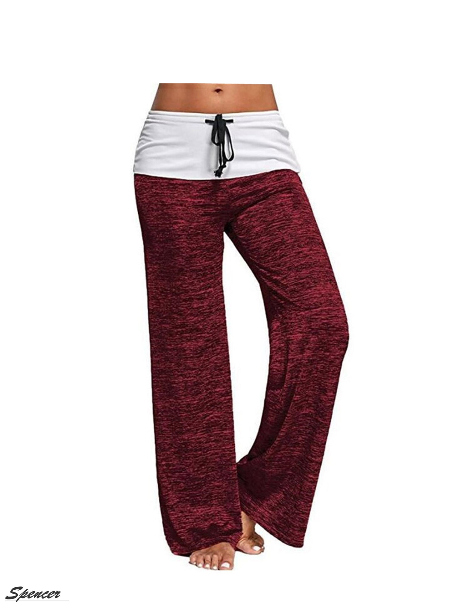 Spencer - Spencer Women's Loose Elastic High Waist Drawstring Yoga Pants Wide Leg Pants Workout
