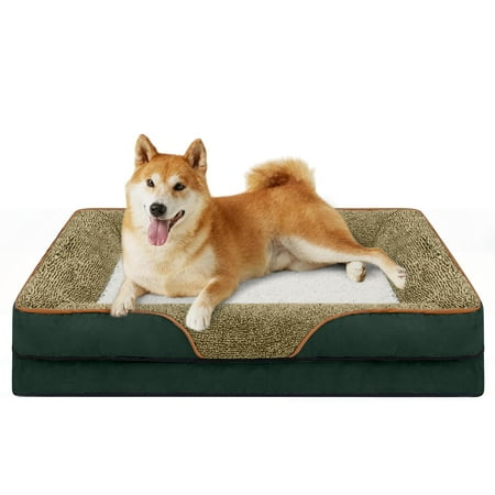 PayUSD Dog Beds for Medium Sized Dogs Orthopedic Dog Bed Sofa Medium Small  Supportive Egg Crate Foam Pet Couch Bed with Removable Washable Cover Non Skid Bottom  M  Green White