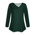 thumbnail image 4 of JUUYY Fall Spring Shirts for Women Casual Button Cross V Neck Solid Color Basic Tunic Tops Long Sleeve Workout Sweatshirts Loose Regular Fit Cozy Pullover Blouse Green D S, 4 of 5
