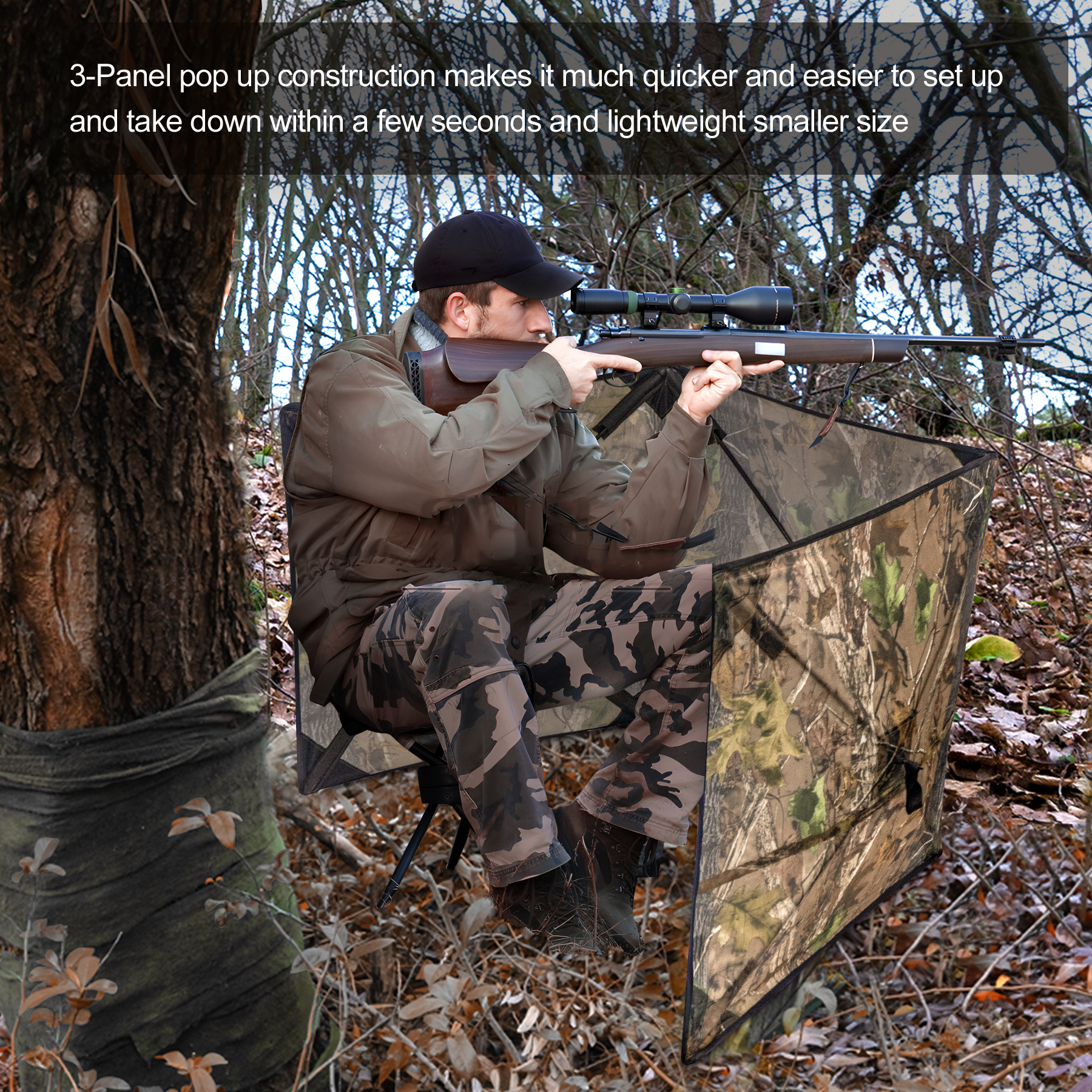 Hunting Blind for Turkey Pop Up Ground Blind Portable & Silent 3-Panel Hunting Ground Blinds for Deer Duck Turkey Hunting
