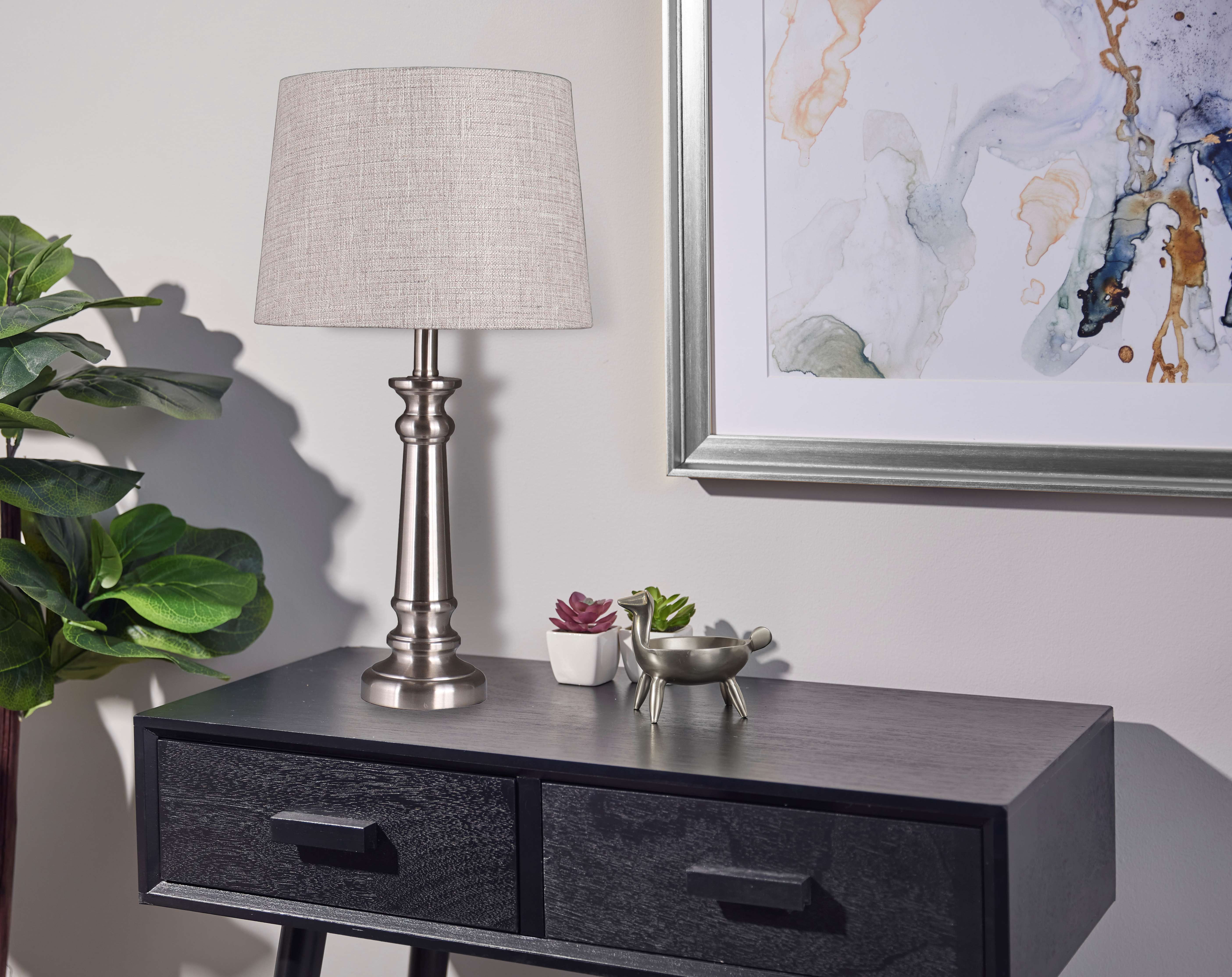 Simplee Adesso 18.5" Height Metal Material Brushed Nickel Finish Table Lamp Base, Transitional Design, Office and Dorm