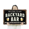 thumbnail image 3 of Backyard Bar 18 Inch x 24 Inch Novelty Aluminum Metal Sign Good Friends Cold Drinks Durable Weatherproof Perfect for Patios Decks Tiki Bars Fun Gift for Hosts Neighbors Family Crafted, 3 of 6