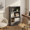 thumbnail image 6 of Topcobe 48" Tall 4 Tiers Wood Bookcase with Drawer, Corner Storage Organizer for Bedroom Home Office, Gray, 6 of 8