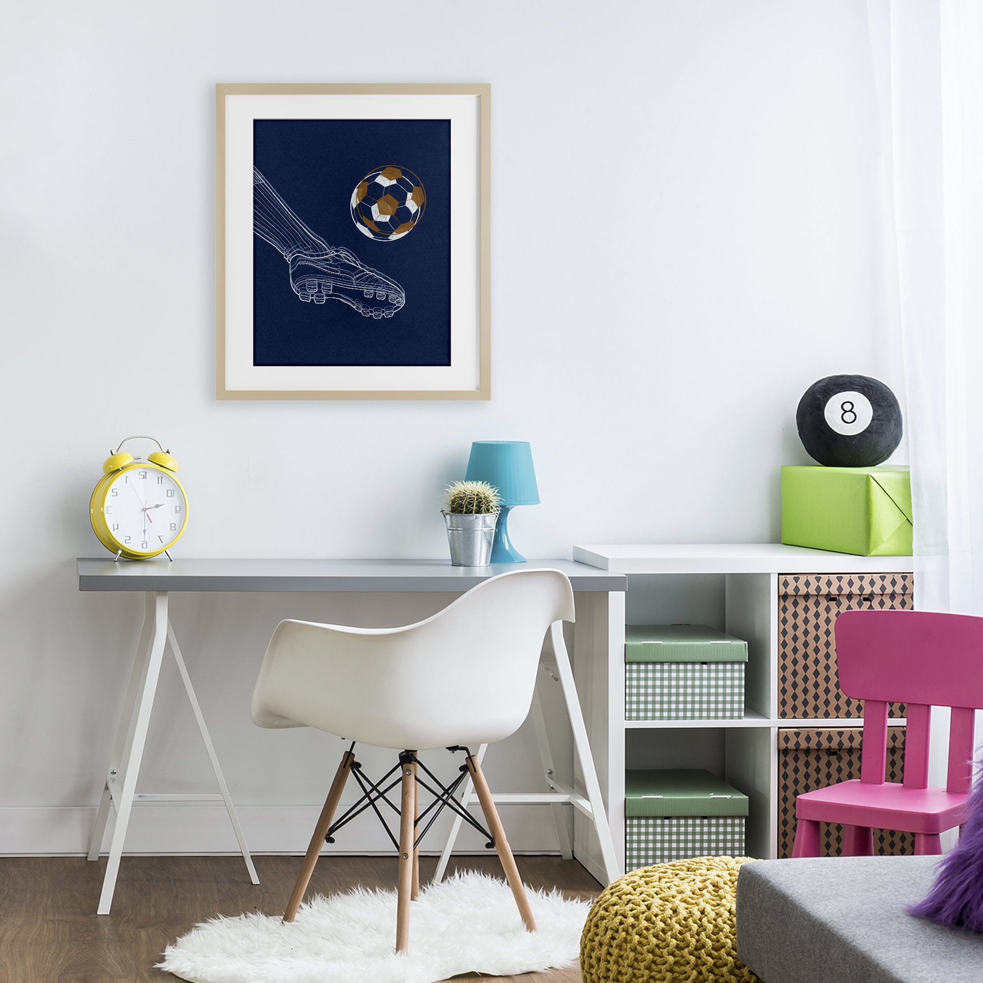 Stupell Industries Soccer Lines Contour Birch Framed Print Under Glass, design by Marcus Prime