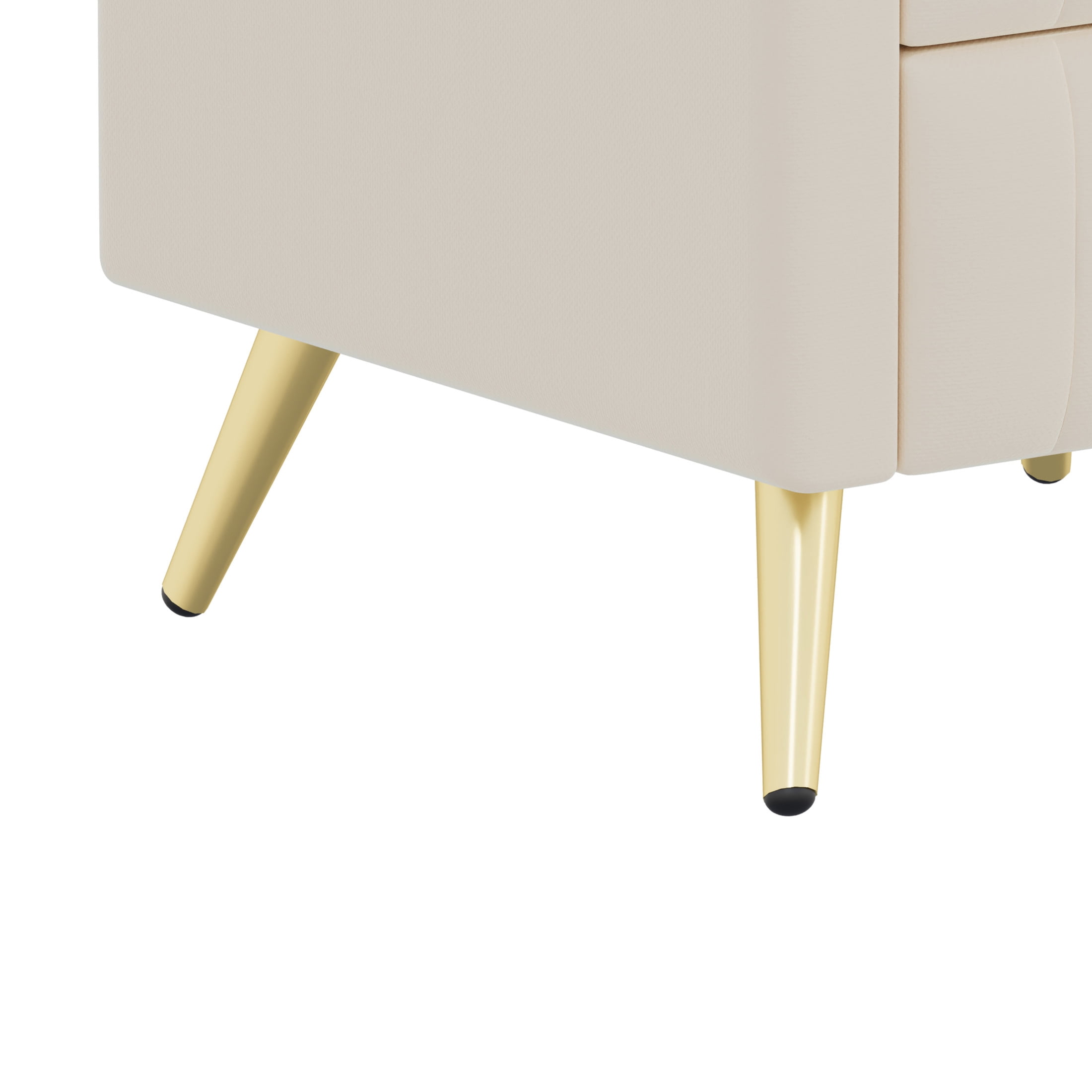 Noble House Upholstered Nightstand with 3 Drawers, Velvet Bedside Table with Metal Legs, Beige