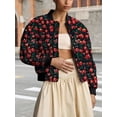 thumbnail image 4 of Women'S Embroidered Daisy Cropped Jacket Long Sleeve Quilted Puffer Jackets Padded Coat Outerwear Black & Red L, 4 of 9