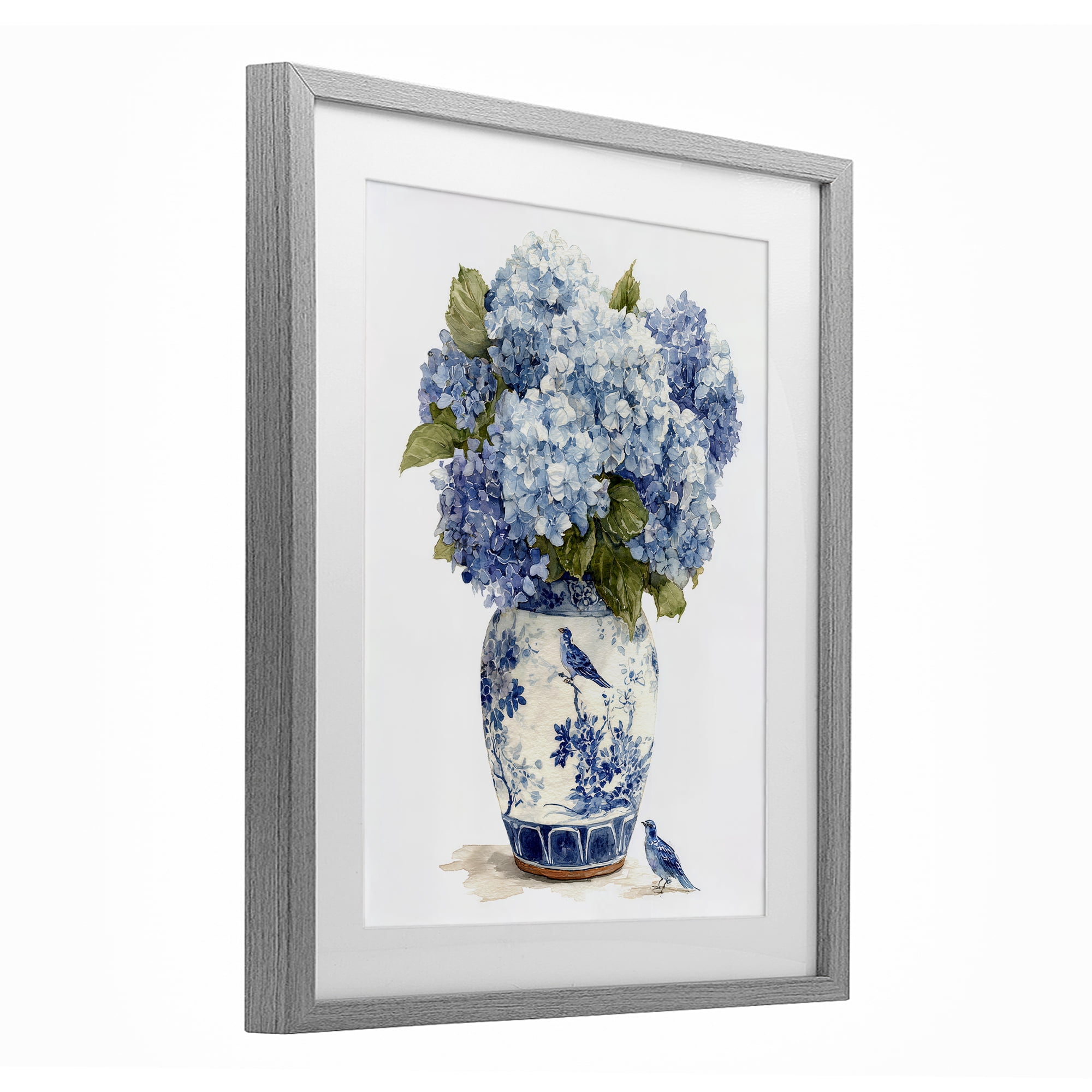 Stupell Industries Blue Bird & Hydrangea Vase Gray Framed Print Under Glass, design by Imagine It Images