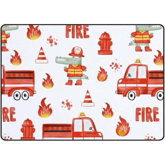 Crawling Indoor Carpet Play Mat Cute Firetruck Crocodile for Living Room Bedroom Educational Nursery Floor Mat Area Rugs 60x39inch
