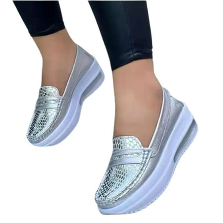 

PU Sneakers Comfortable Gift for Girls Ladies Silver 35