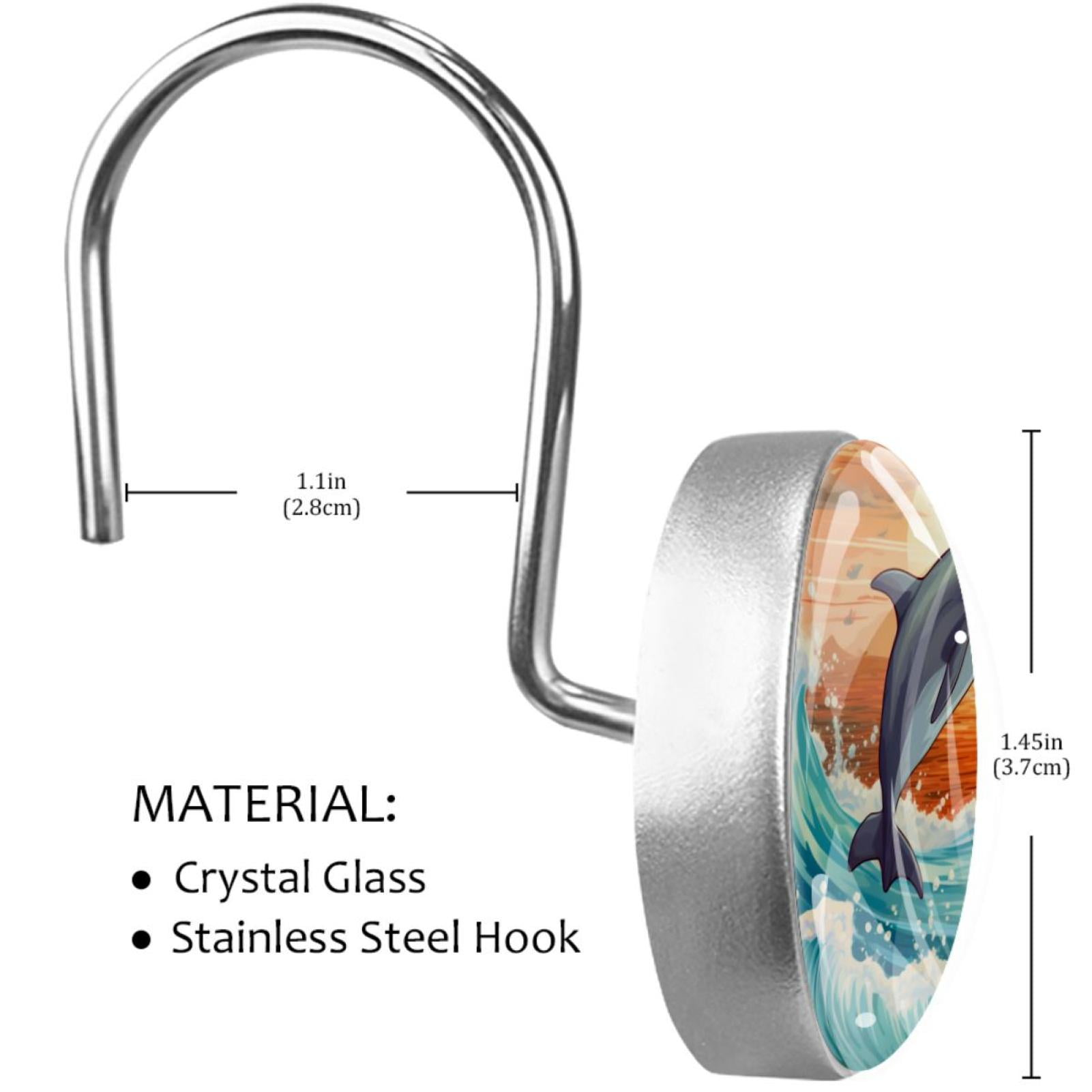 12 Pack Round Shower Curtain Hooks Crystal Glass Shower Rings Dolphin Curtain Hooks Home Decoration