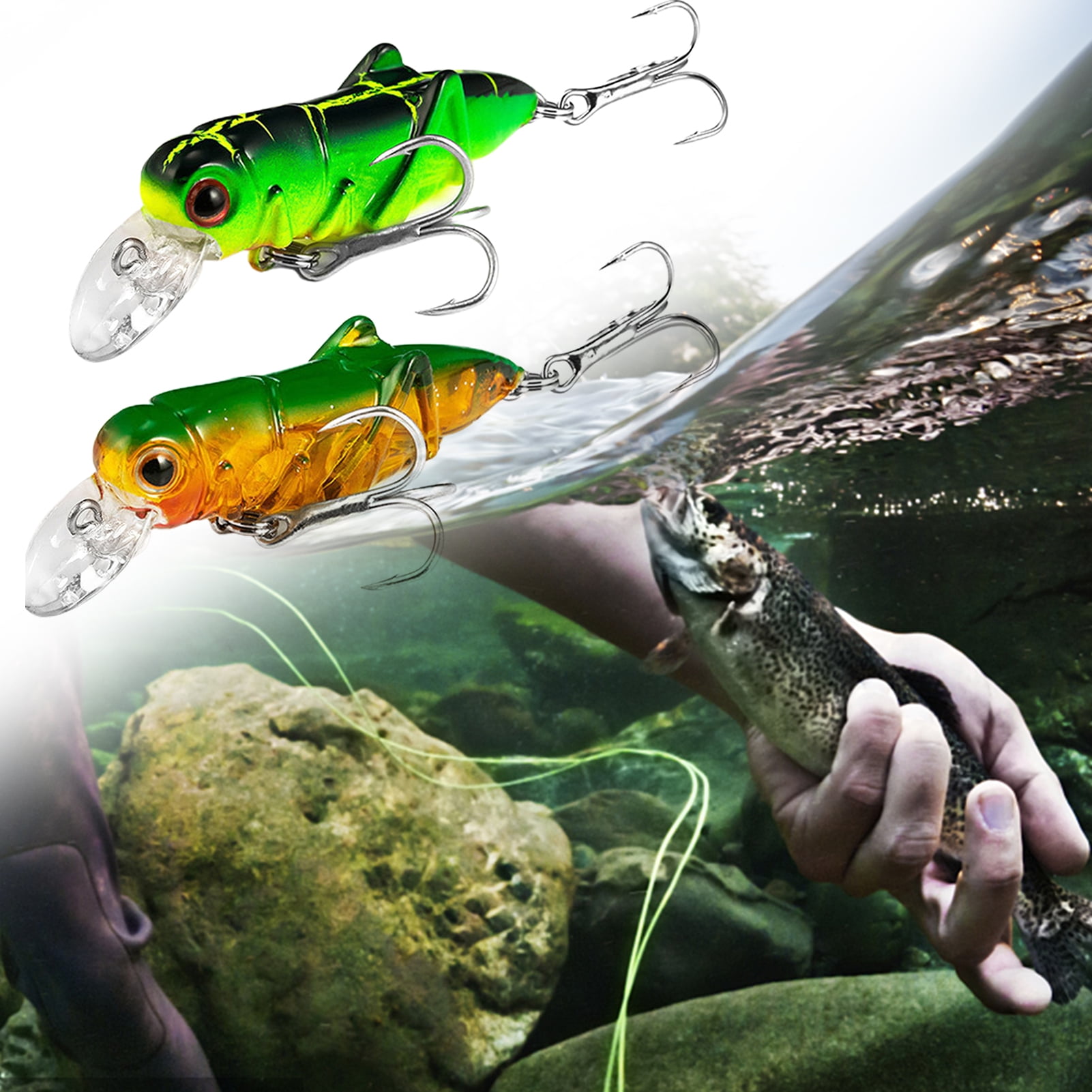 Windfall Whopper Plopper Bass Fishing Lures - 63mm Simulation Grasshopper  Shape Fish Hard Lures Fake Bait Fishing Supplies, Sharp Hook, 3D Simulation  Eyes 