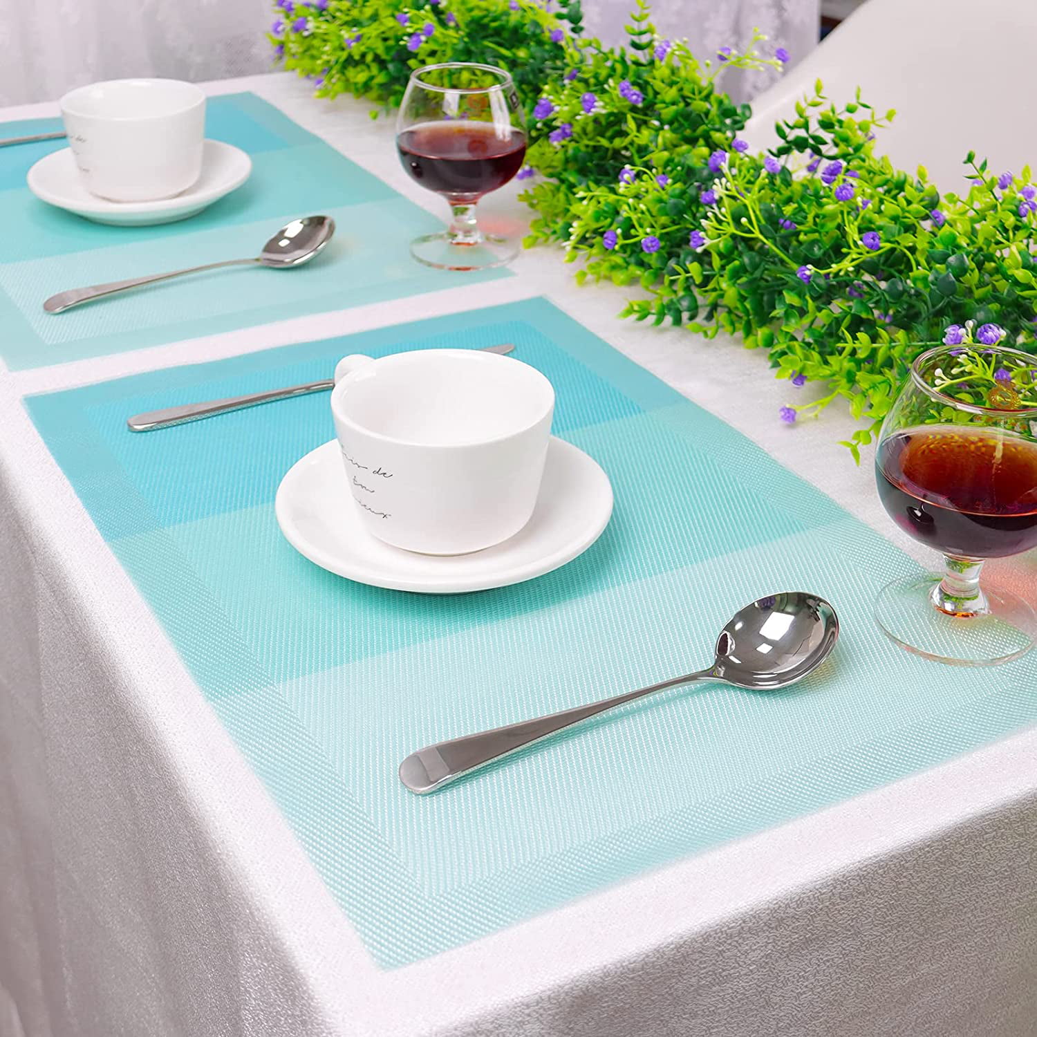 Set of 6 Washable Table Place Mats Table Mats PVC Placemats Non-Slip Wine Glass 