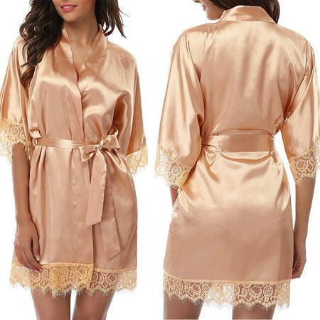 

Women s Night Robes Medium Sleeve Lace Smooth Robes with Removable Waist Belt