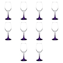 Rioja Wine Glasses with Stem 10 oz. Set of 10, Bulk Pack - Color Bottom, Perfect for Wedding, Party Favors, Birthday, Bridal Shower Gifts - Purple