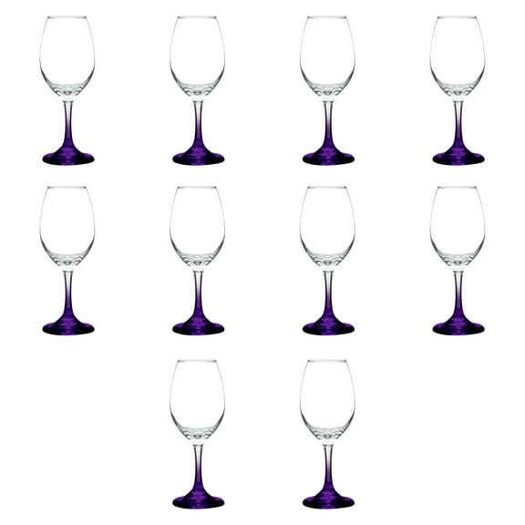 Rioja Wine Glasses with Stem 10 oz. Set of 10, Bulk Pack - Color Bottom, Perfect for Wedding, Party Favors, Birthday, Bridal Shower Gifts - Purple