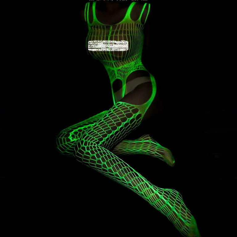 Spring Savings !Sexy Glowing Fishnet Stockings for Women Plus Size,Luminous  Green Fishnet Tights Glow In The Dark,One Piece Fishnet Bodysuit Fishnet  Tights for Women,Sexy Stockings for Women Lingerie 