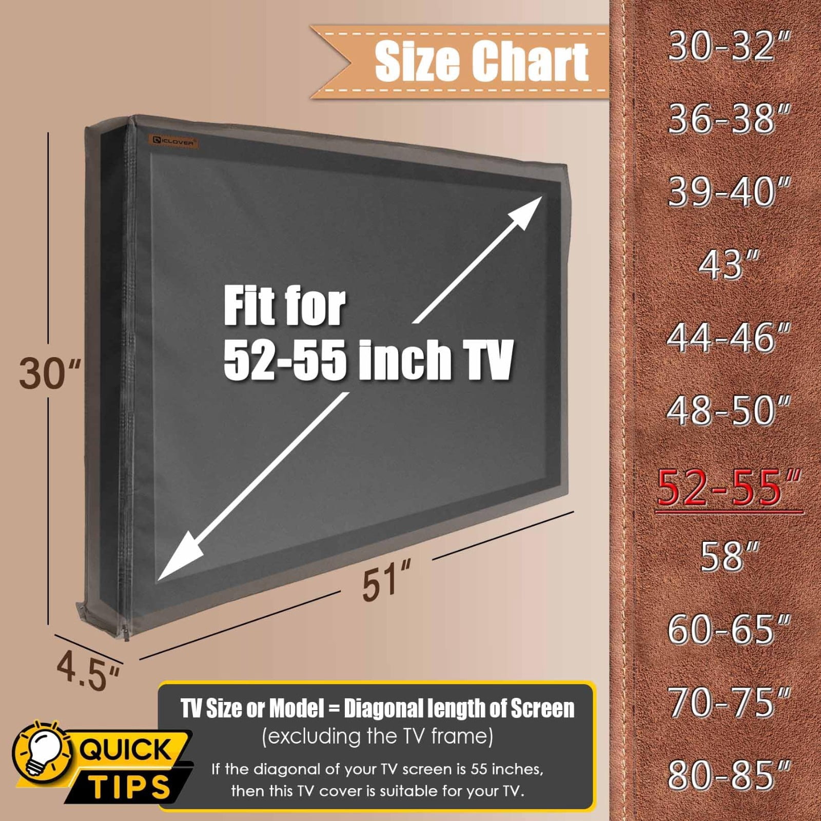 ZOURIH Outdoor TV Cover Heavy duty Waterproof TV Cover Box Black with Bottom Seal Heat Resistant Weatherproof Dustproof Anti UV Outside Television Protector