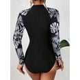 thumbnail image 5 of Anwell Womens Zipper One Piece Swimsuit High Cut Rash Guard Long Sleeve Swimwear UPF 50+, 5 of 5