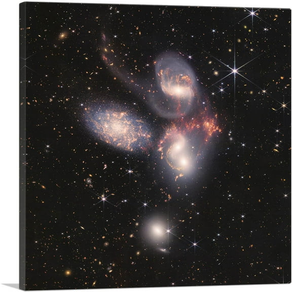 ARTCANVAS NASA James Webb Telescope JWST Stephan's Quintet HCG 92 Space Galaxy Cosmic Astronomy Photograph Canvas Art Print - Size: 18" x 18" (0.75" Deep)