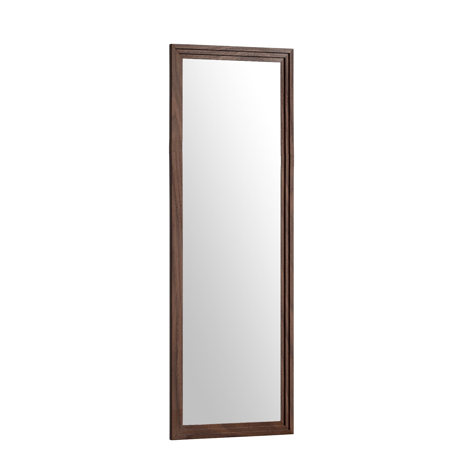 Easy4Home 65"x22" Wooden Full Length Mirror Rectangle Floor Mirror Wall Mounted, Brown