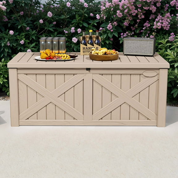 Dextrus Outdoor Waterproof 120 Gallon Resin Deck Box, Light Brown