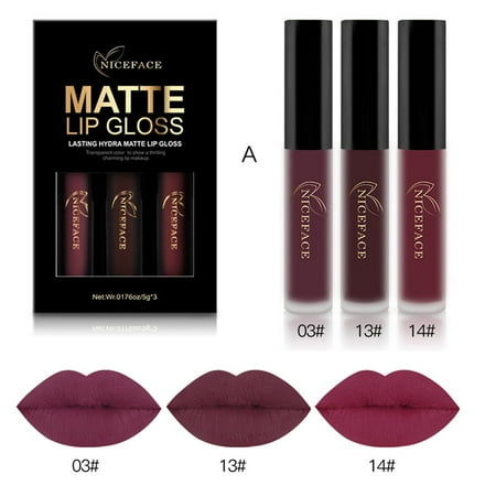 Cosmetics Liquid - DZT1968 3PCS New Fashion Waterproof Matte Liquid Lipstick Cosmetic Sexy Lip Gloss Kit