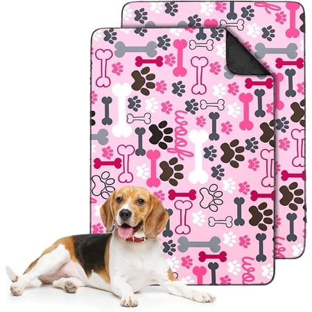 2PC Reusable Potty Pads for Dog-Washable Pee Pads for Floors/Couch/Bed and Crates-with Pink Dogs Paw Pattern Non-Slip Potty Pads for Training 36 x24